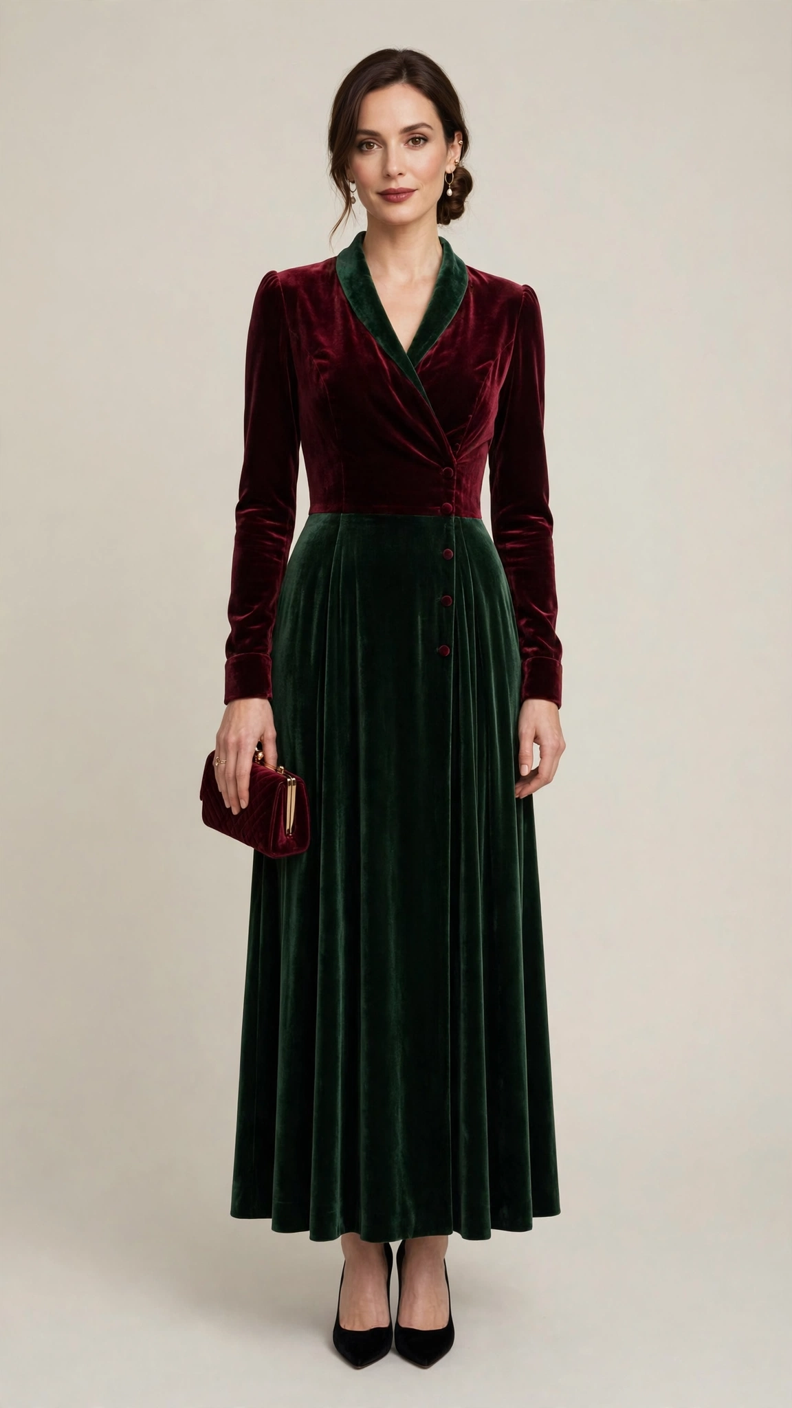 Burgundy Velvet Dress Outfit 6