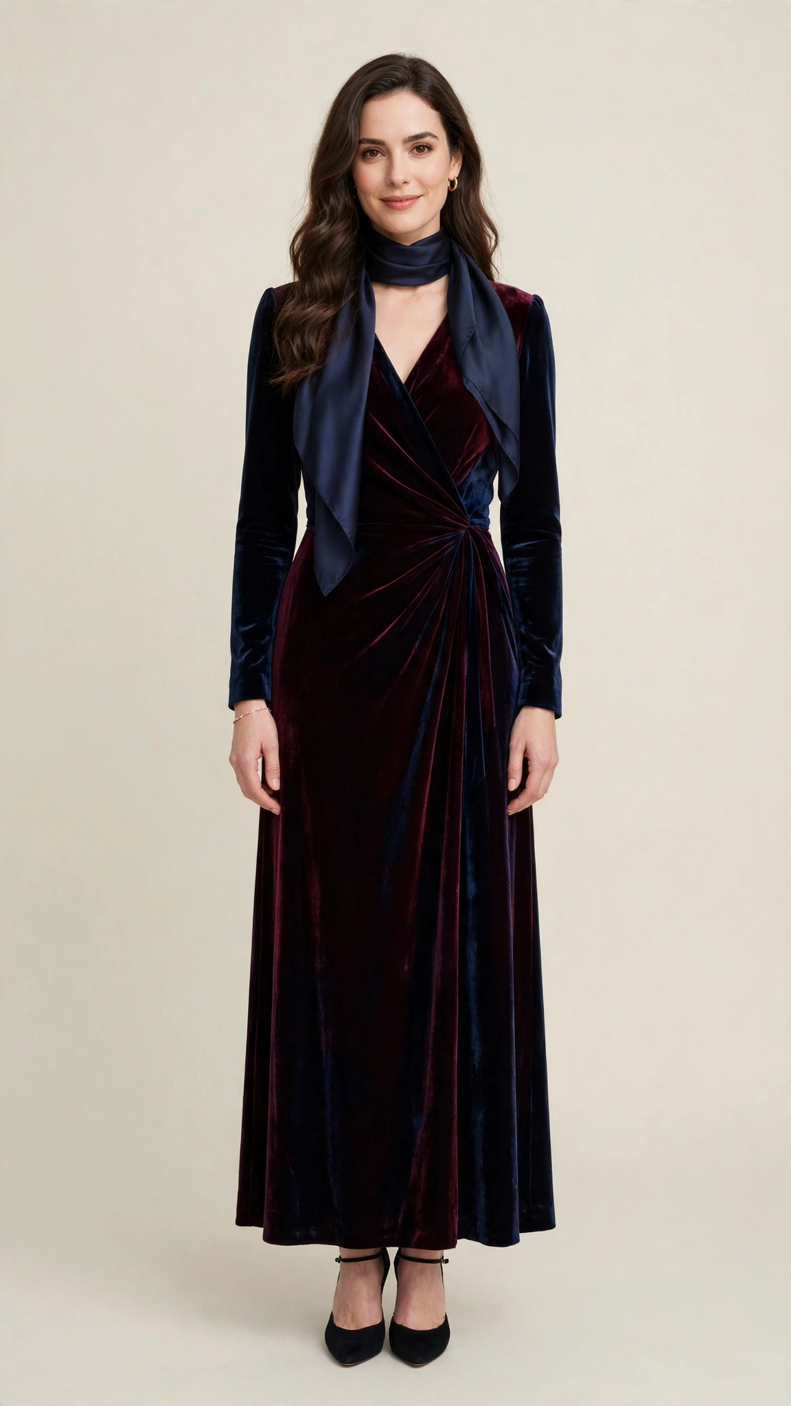 Burgundy Velvet Dress Outfit 7
