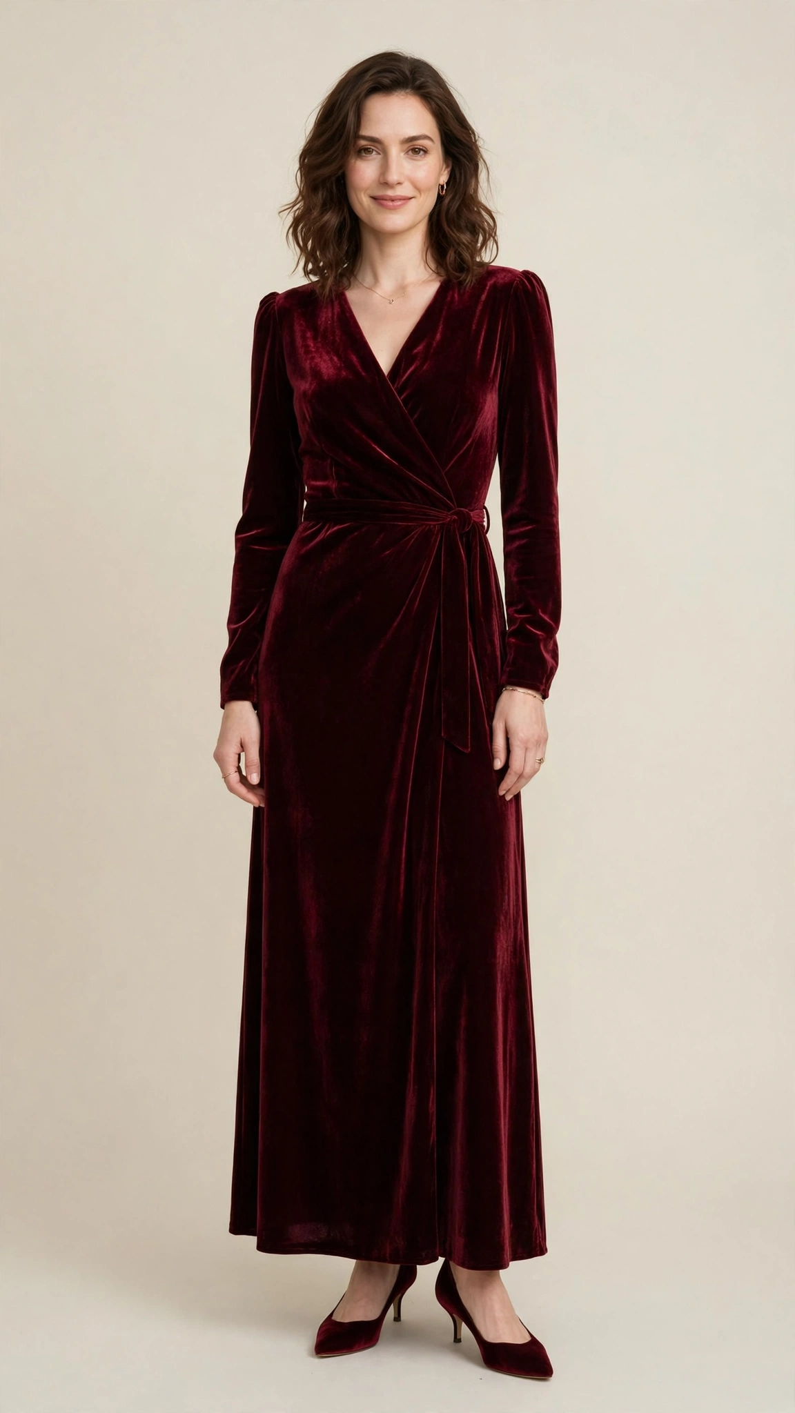 Burgundy Velvet Dress Outfit 9