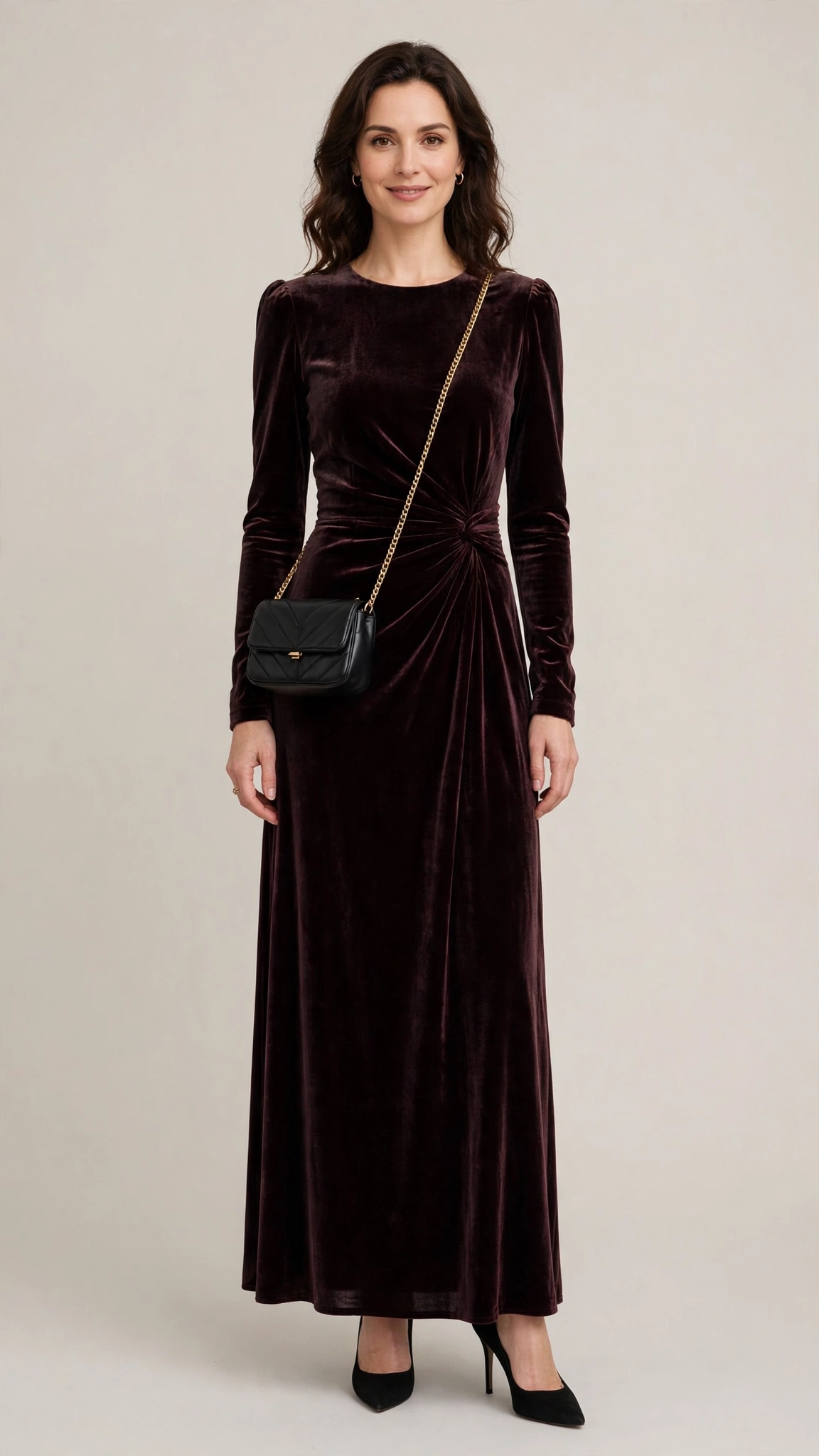 Burgundy Velvet Dress Outfit 10