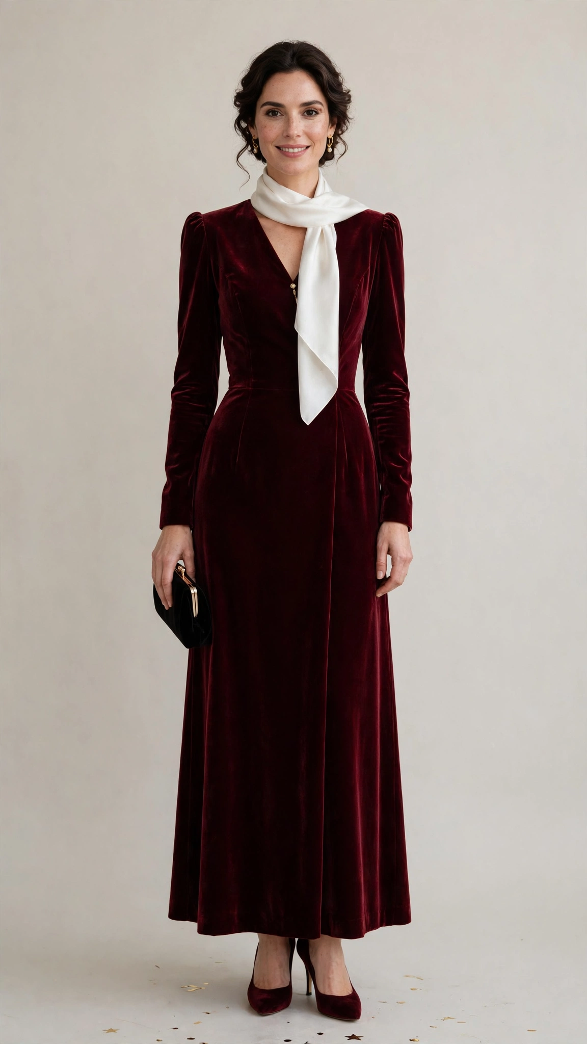 Burgundy Velvet Dress Outfit 12