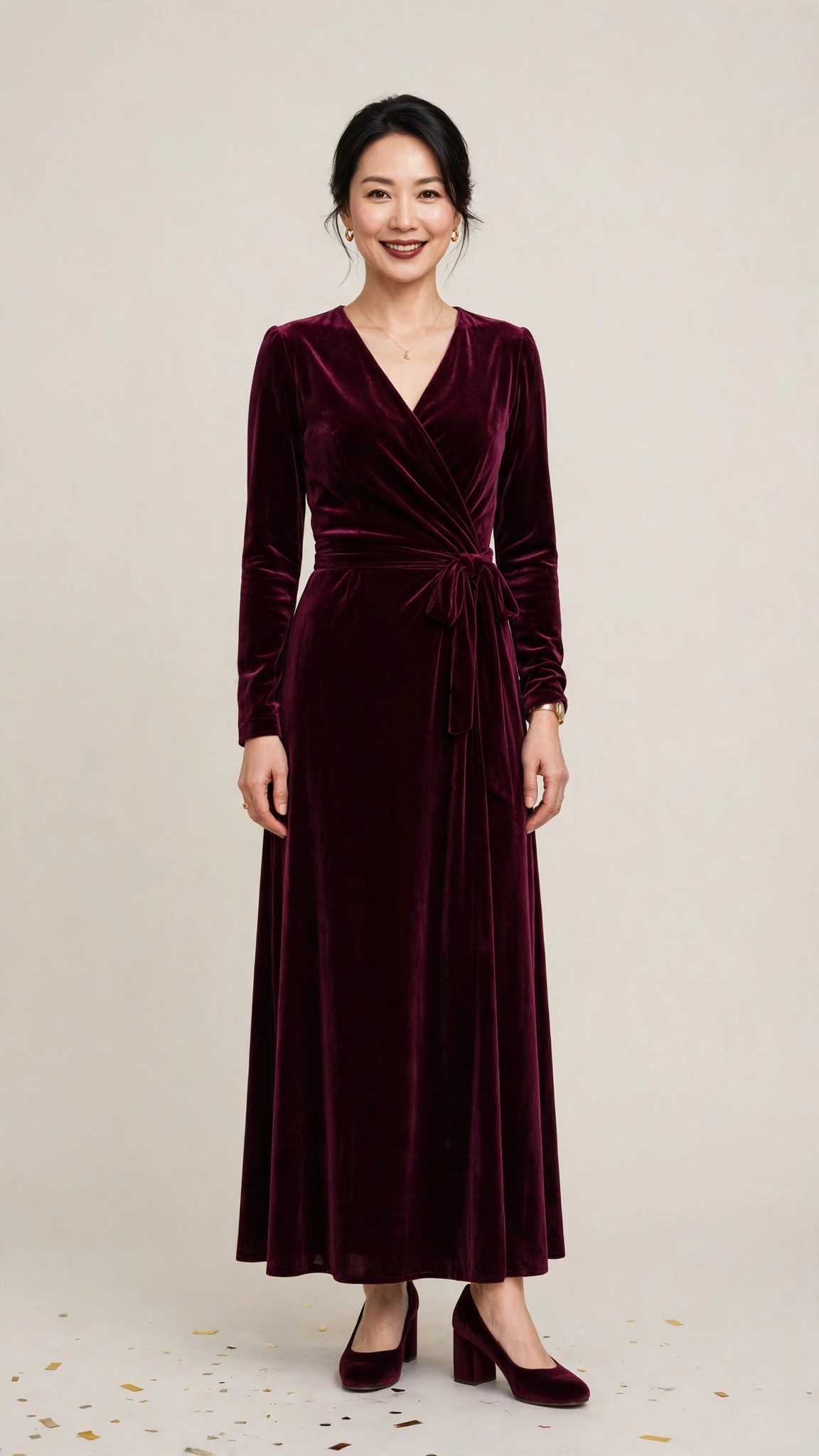 Burgundy Velvet Dress Outfit 13
