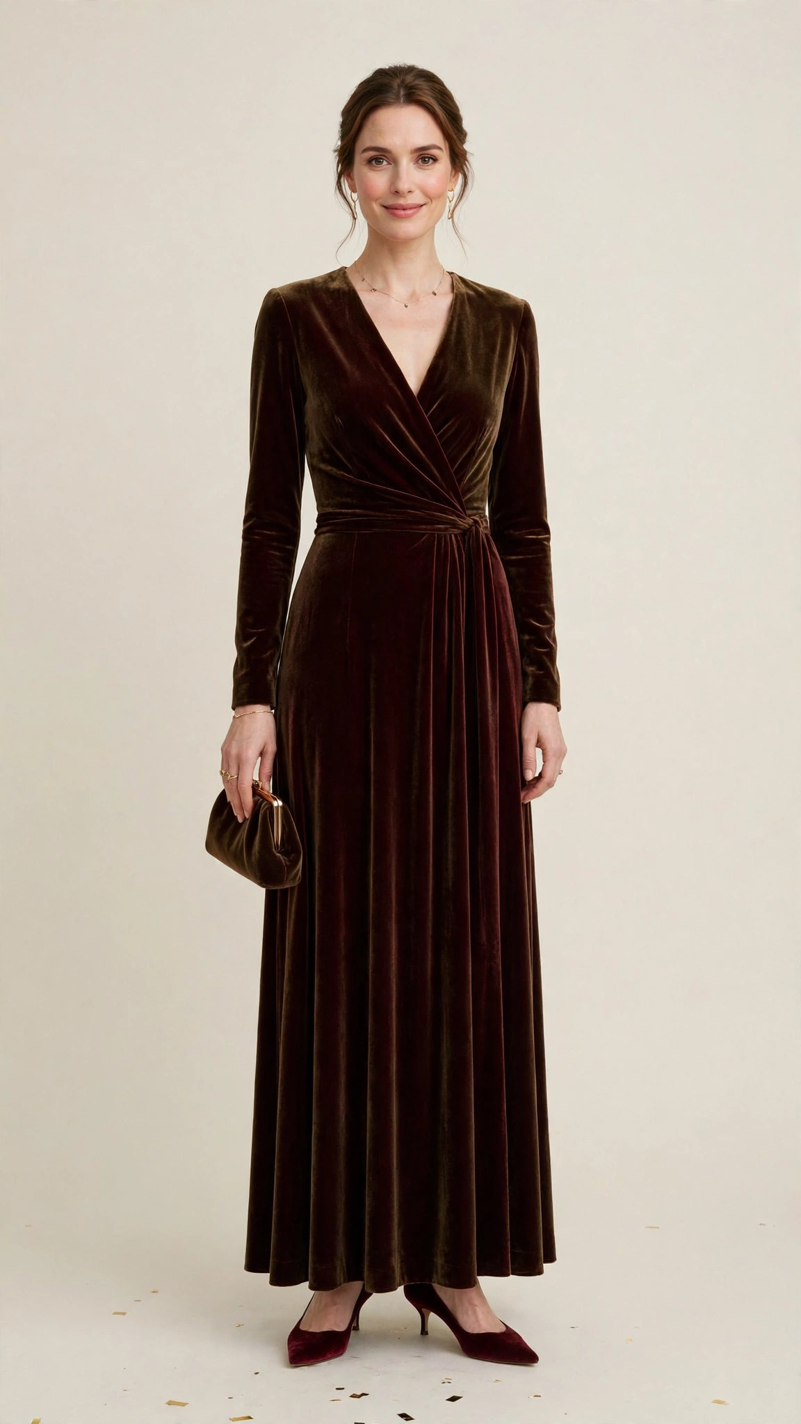 Burgundy Velvet Dress Outfit 14
