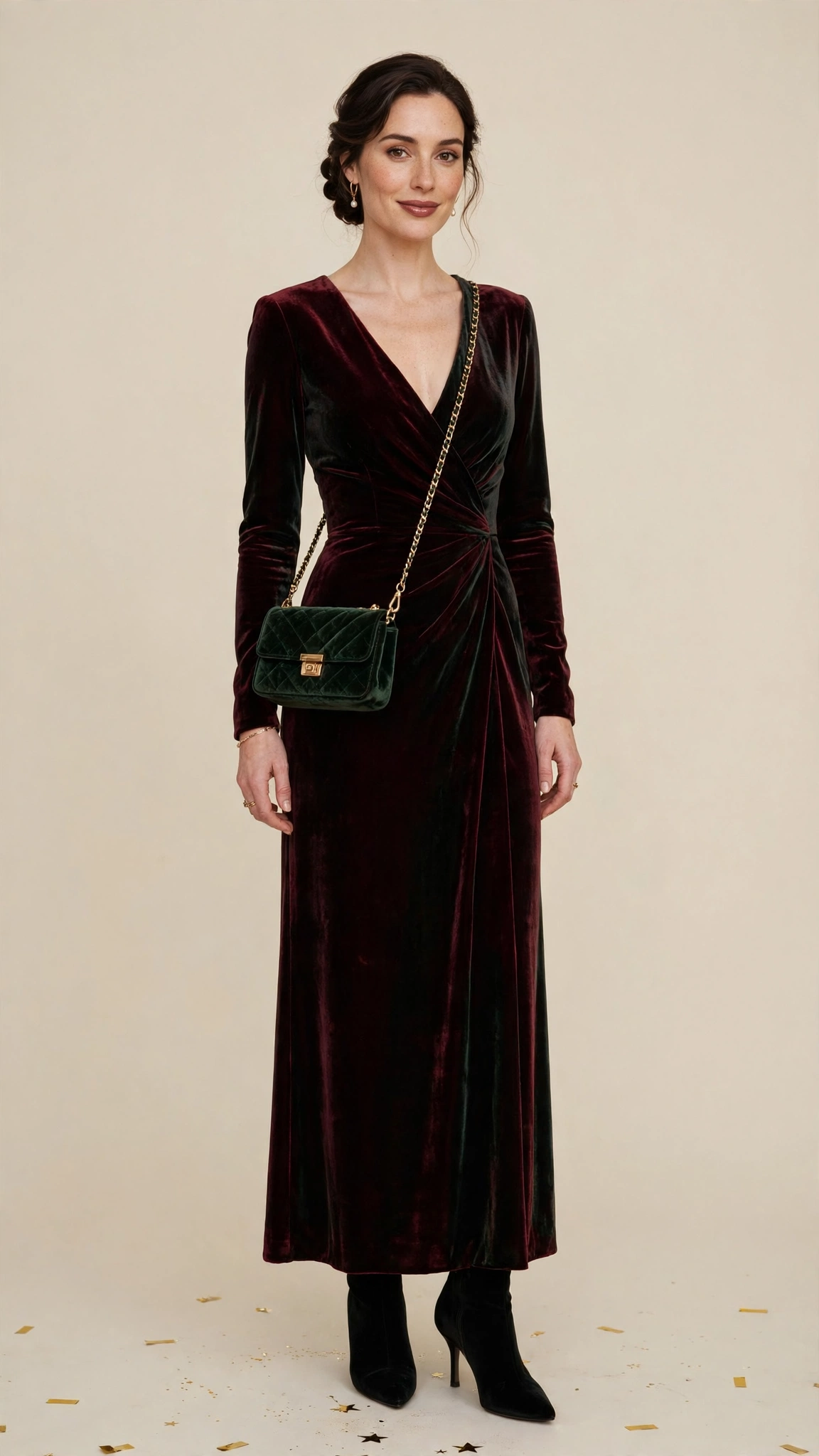 Burgundy Velvet Dress Outfit 15