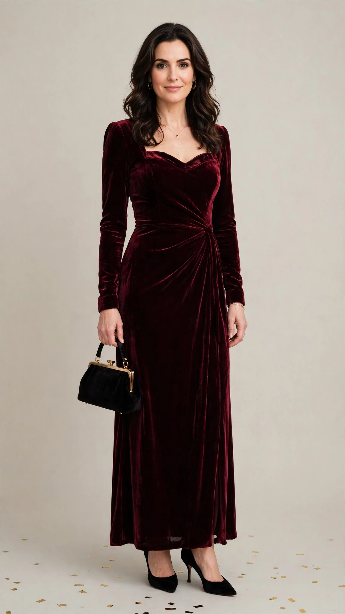 Burgundy Velvet Dress Outfit 16