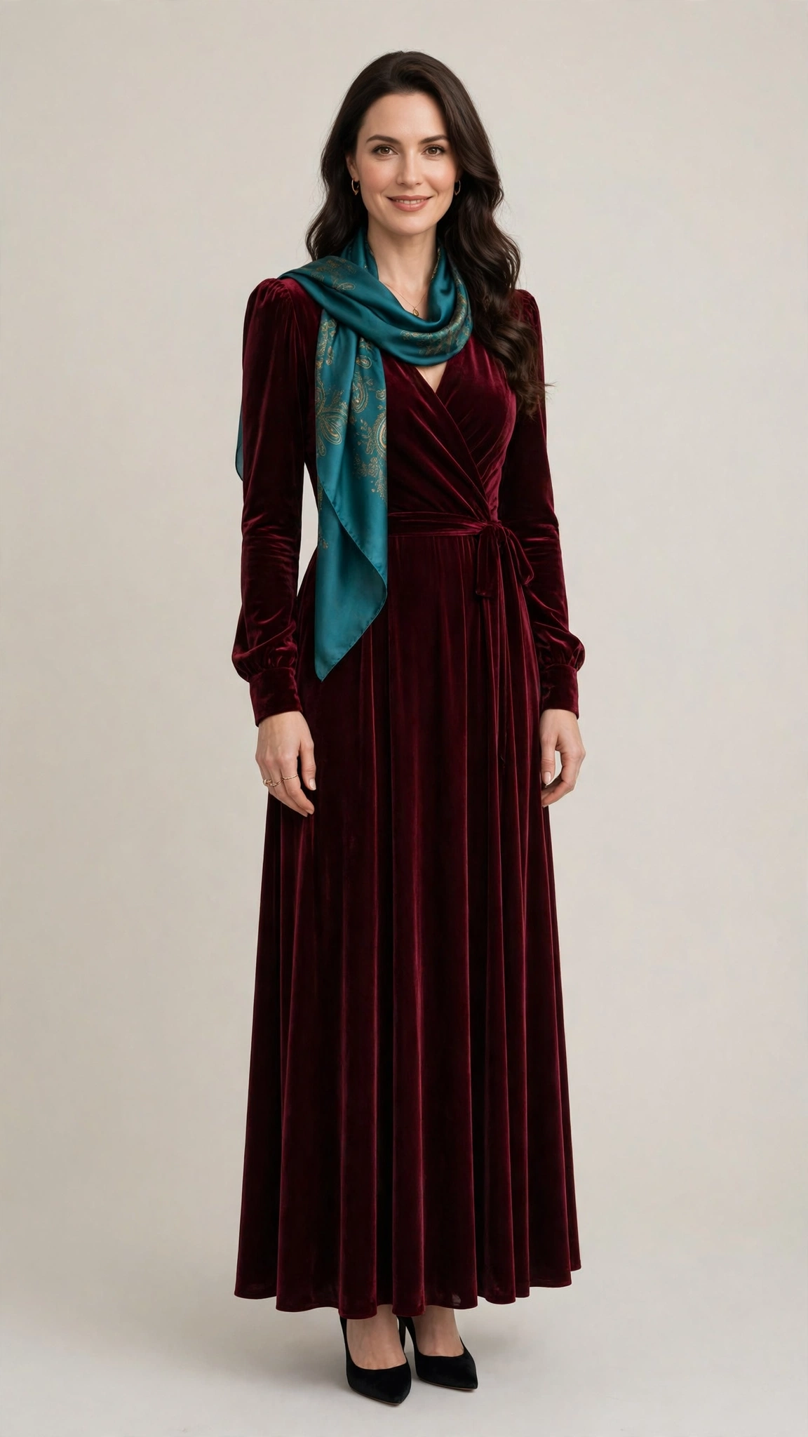 Burgundy Velvet Dress Outfit 17