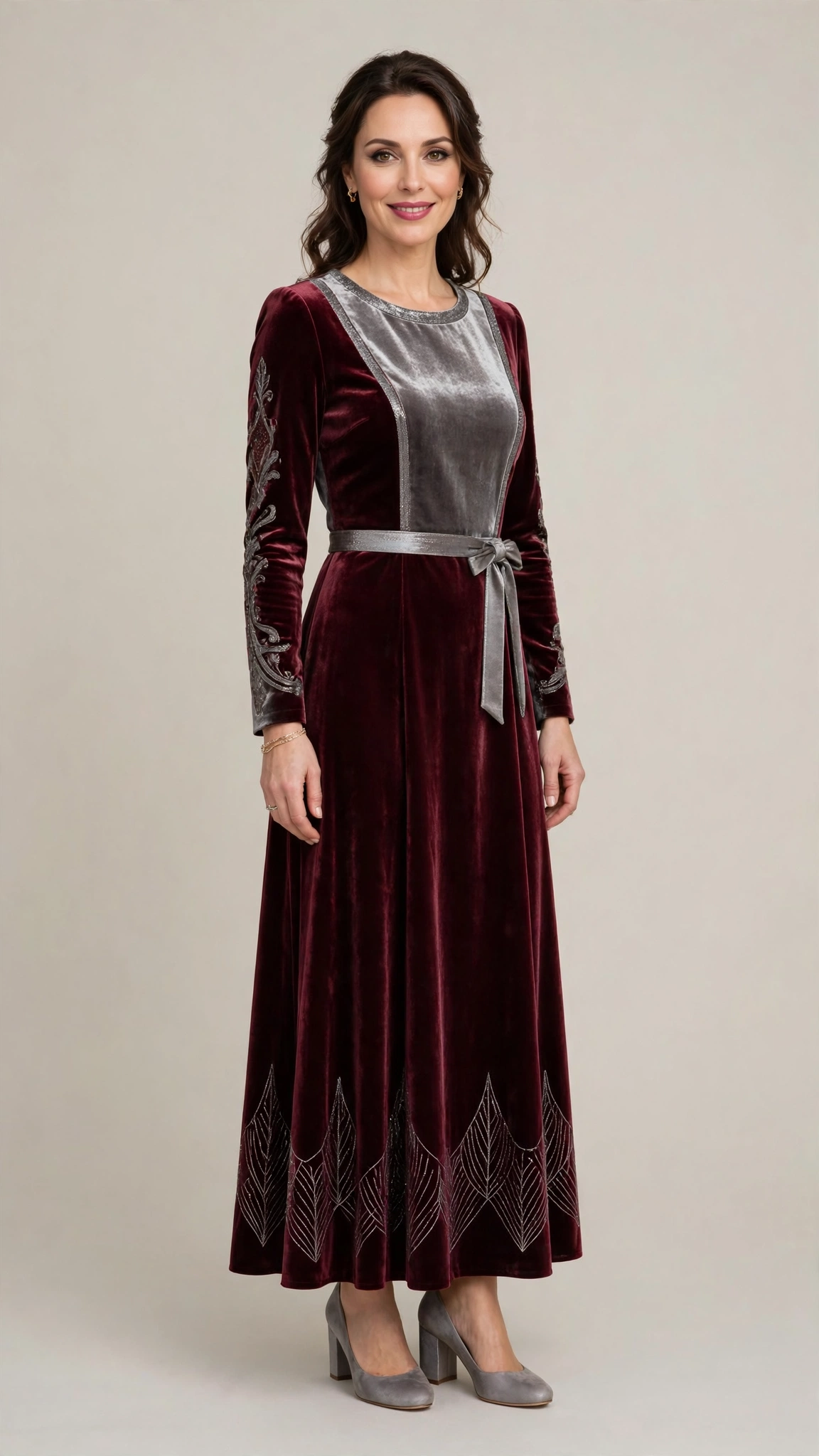 Burgundy Velvet Dress Outfit 18