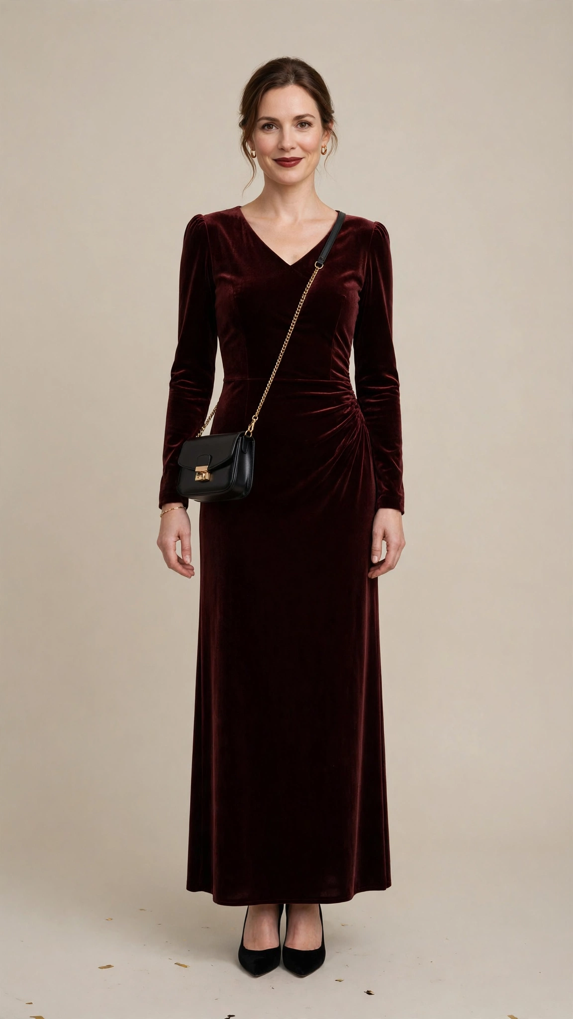 Burgundy Velvet Dress Outfit 20