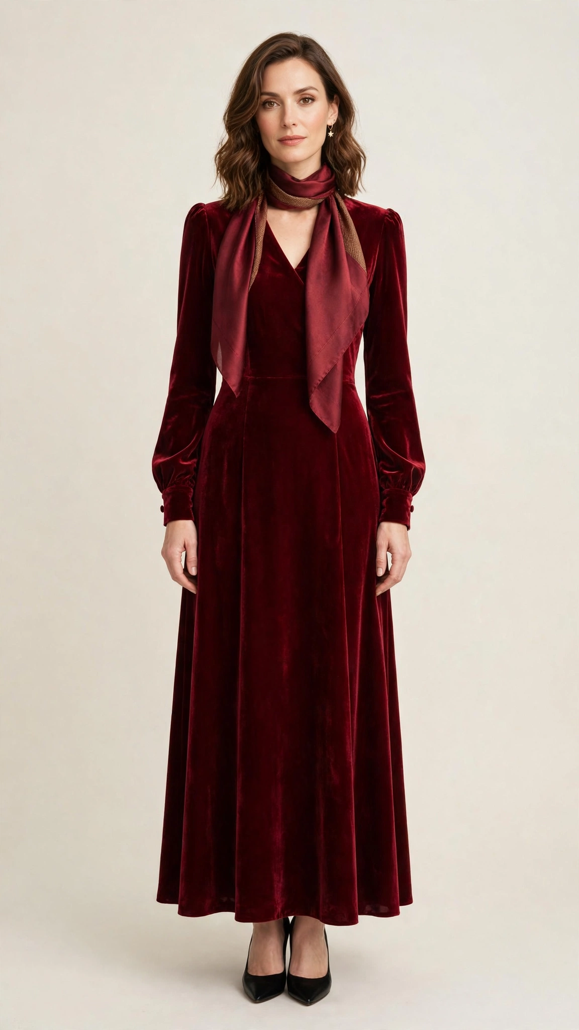 Burgundy Velvet Dress Outfit 22