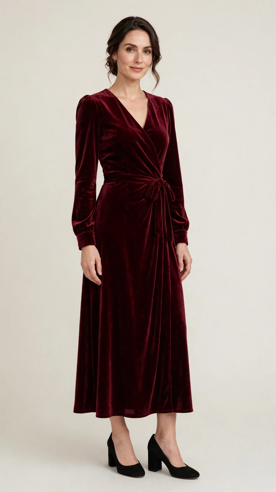 Burgundy Velvet Dress Outfit 23