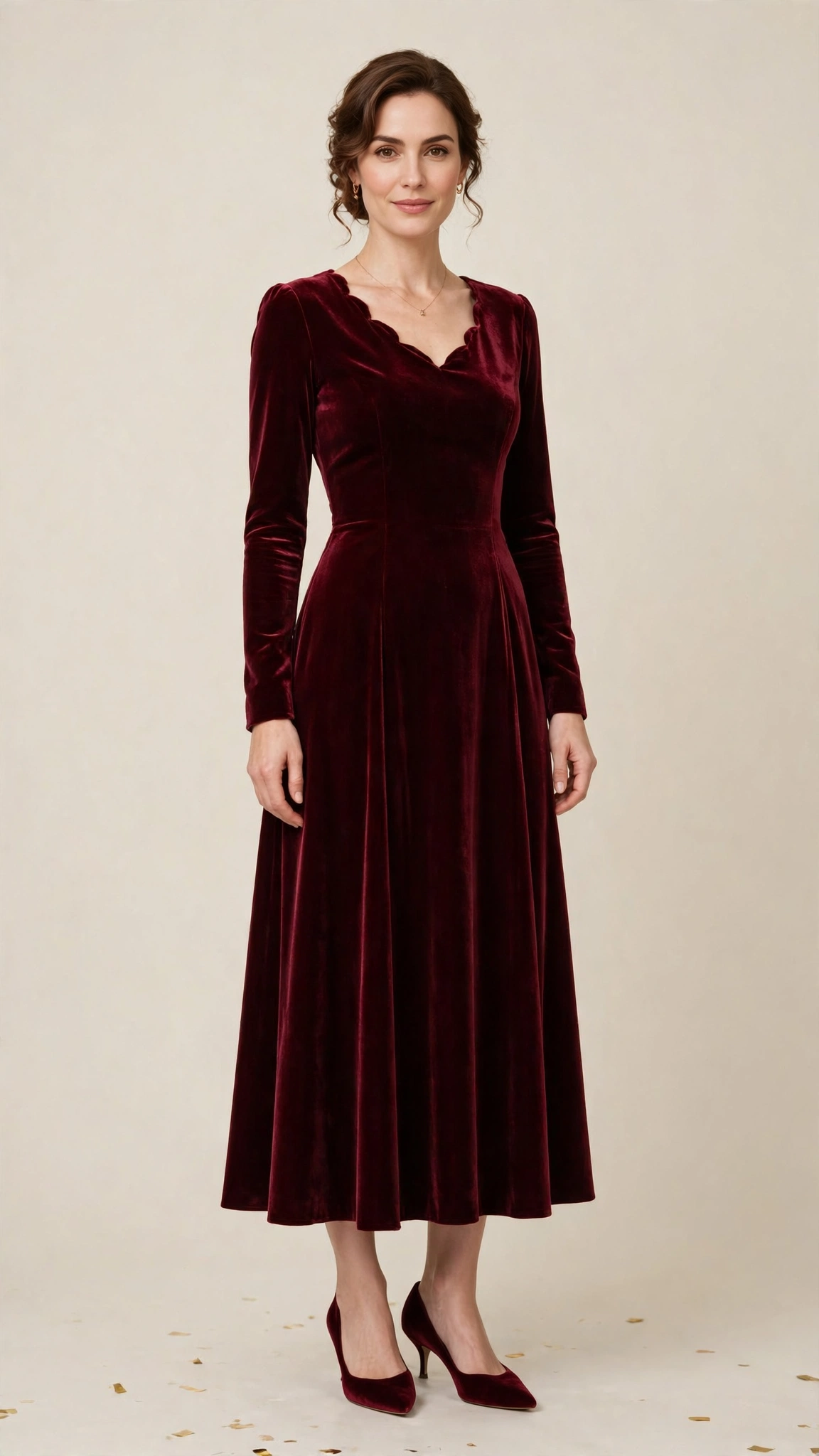 Burgundy Velvet Dress Outfit 24