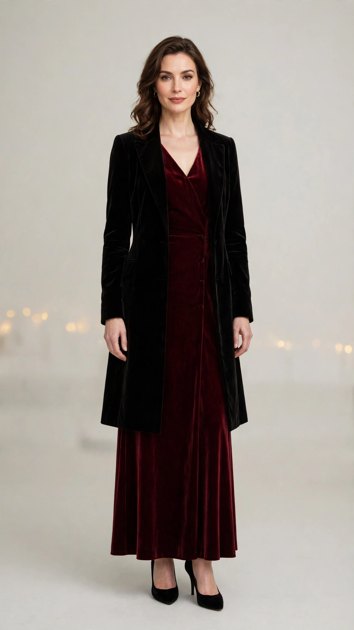 Burgundy Velvet Dress Outfit 26