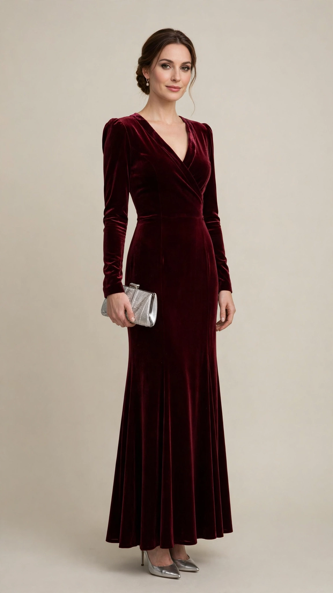 Burgundy Velvet Dress Outfit 27