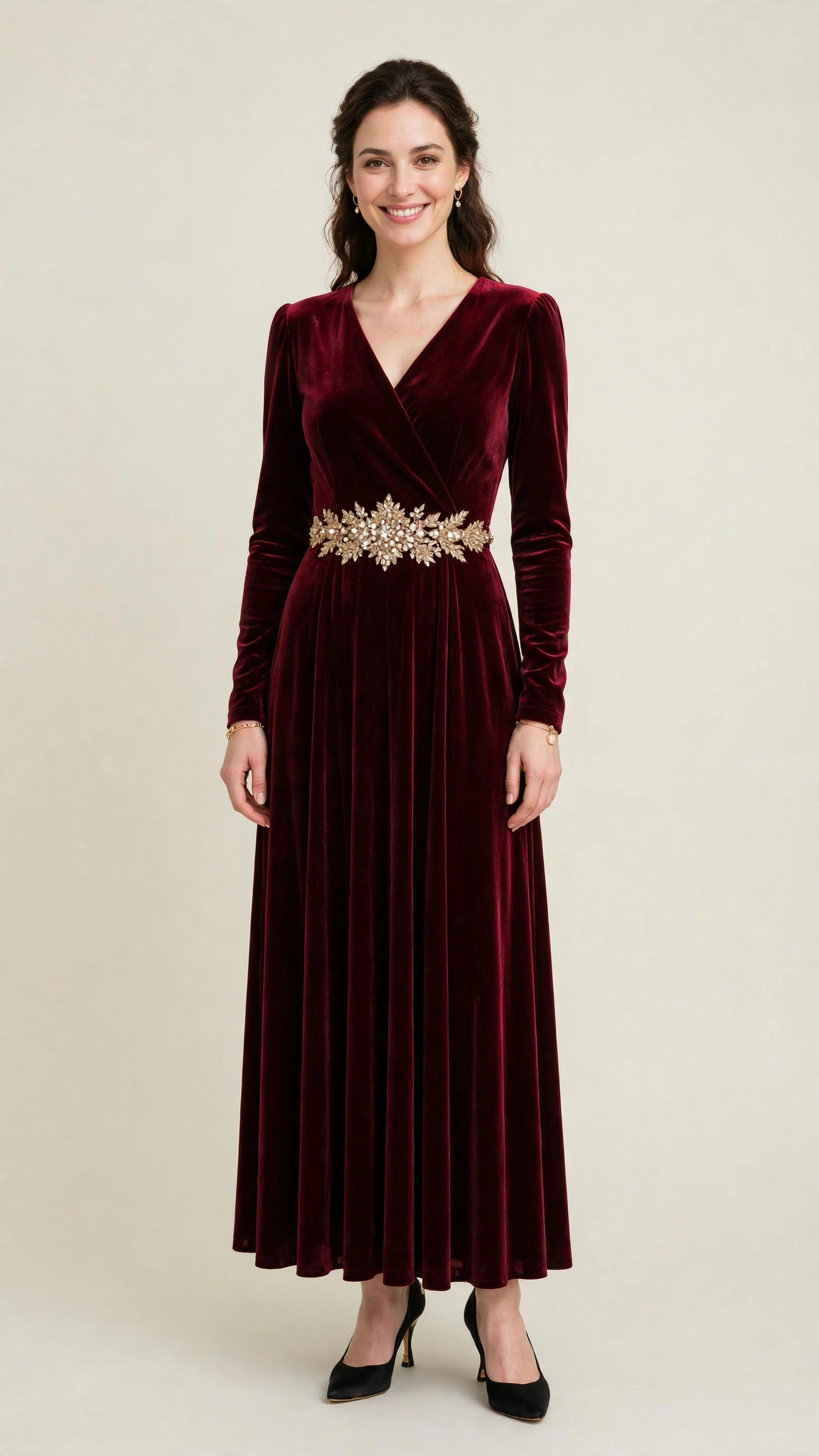 Burgundy Velvet Dress Outfit 30