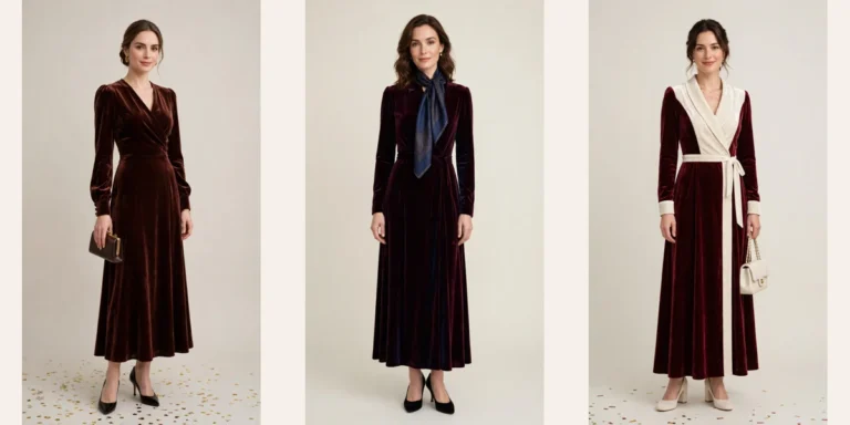 Burgundy Velvet Dress Outfit featured