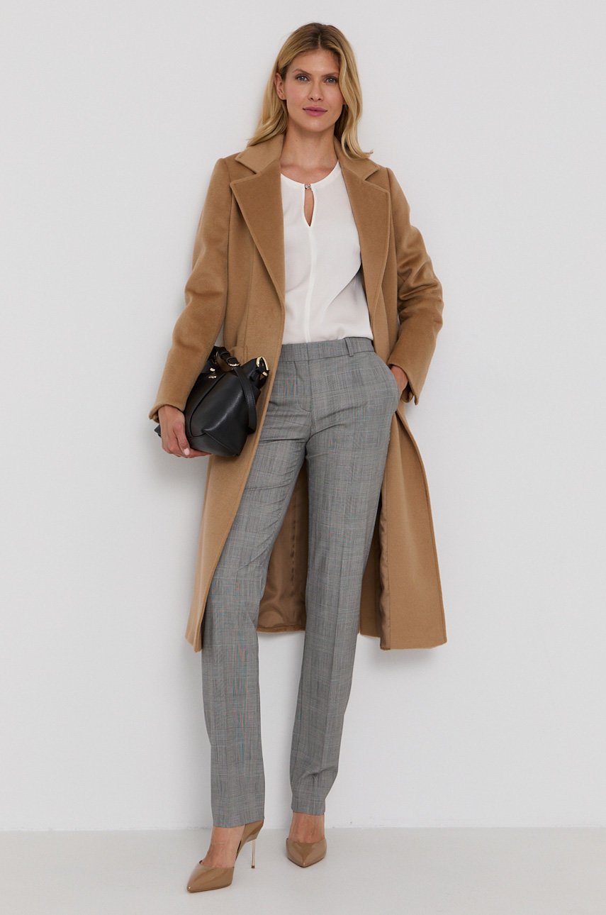 Camel Wool Coat With Grey Flannel Trousers
