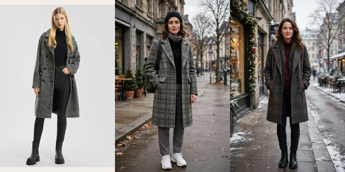 40 Checked Wool Coat Outfits for Winter Travel That Are Chic, Warm and Elegant featured