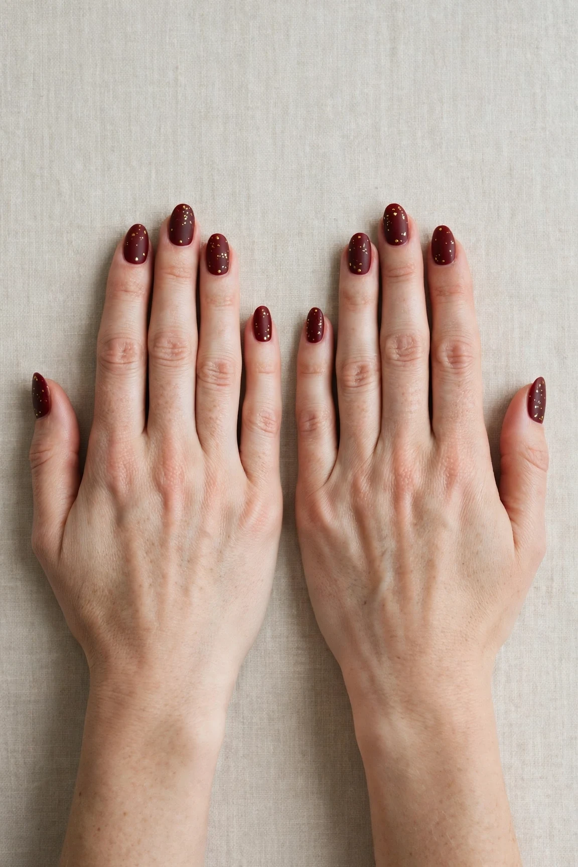 20 Cherry Cola Glossy Nails For Deep Winter Evenings That Are Chic, Warm and Elegant 15 Almond Cherry Cola Glossy Nails with a soft matte finish and tiny gold dots