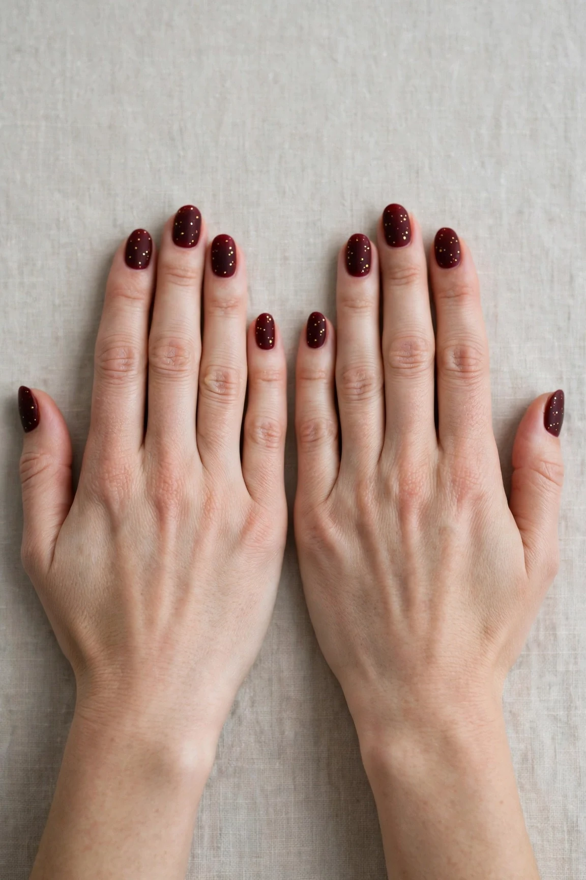 20 Cherry Cola Glossy Nails For Deep Winter Evenings That Are Chic, Warm and Elegant 16 Oval Cherry Cola Glossy Nails with a velvet matte finish and tiny gold dots