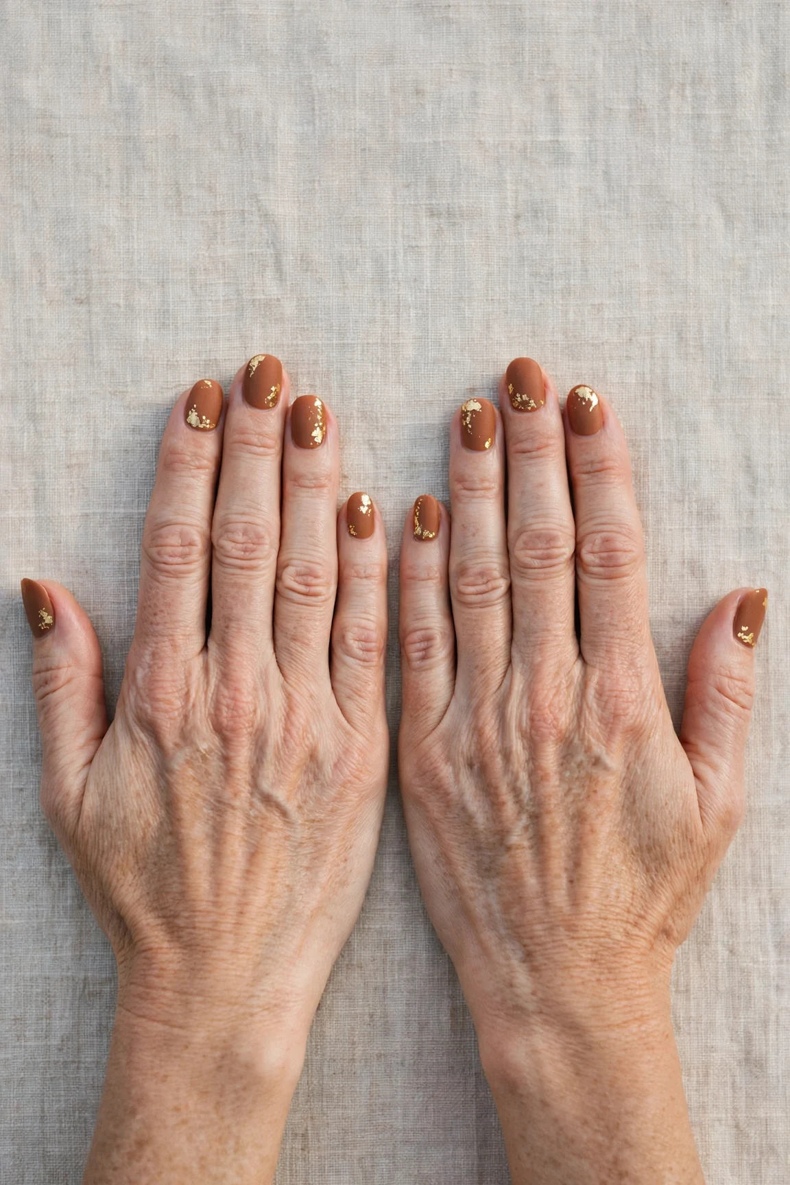 22 Cinnamon Spice Matte Nails For Women Over 40 For January Parties That Are Chic, Warm and Elegant 10 Oval Cinnamon Spice Matte Nails with a satin finish and gold foil accents