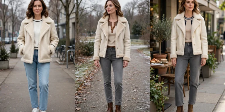 30 Cream shearling jacket outfits for casual winter days That Are Chic, Warm and Elegant