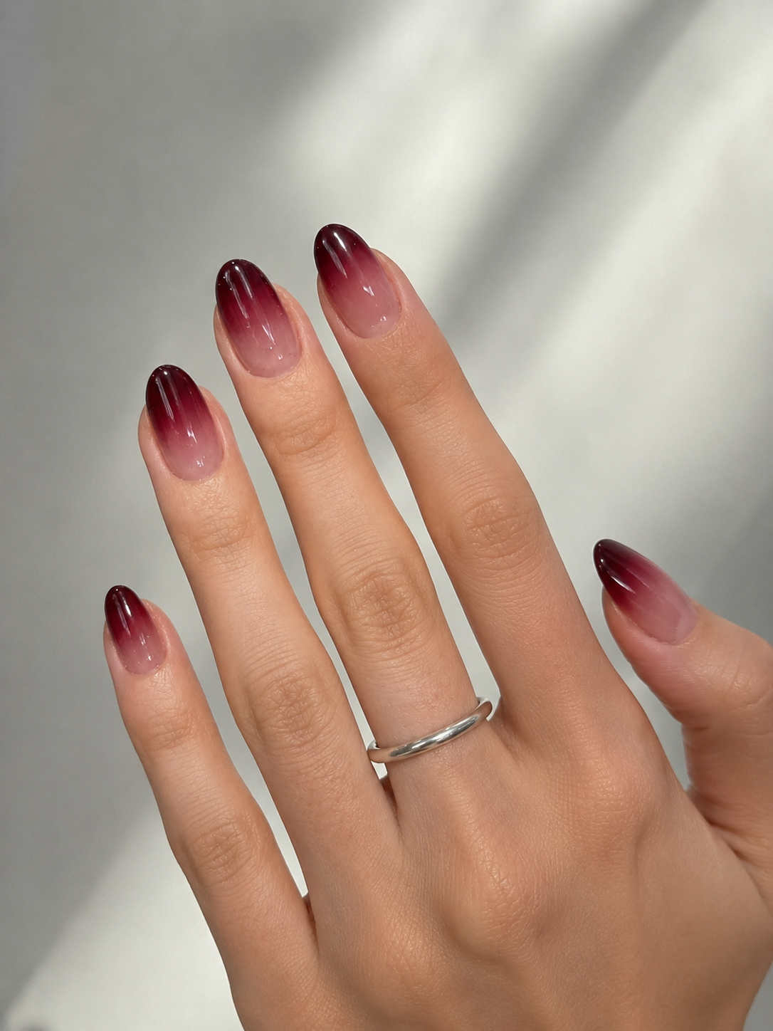 50 Dark Jelly Gradient Nails for Winter Evening Events That Are Deep, Glossy and Made for the Night 5 Burgundy Jelly Gradient Almond Nails for Winter Evening Events