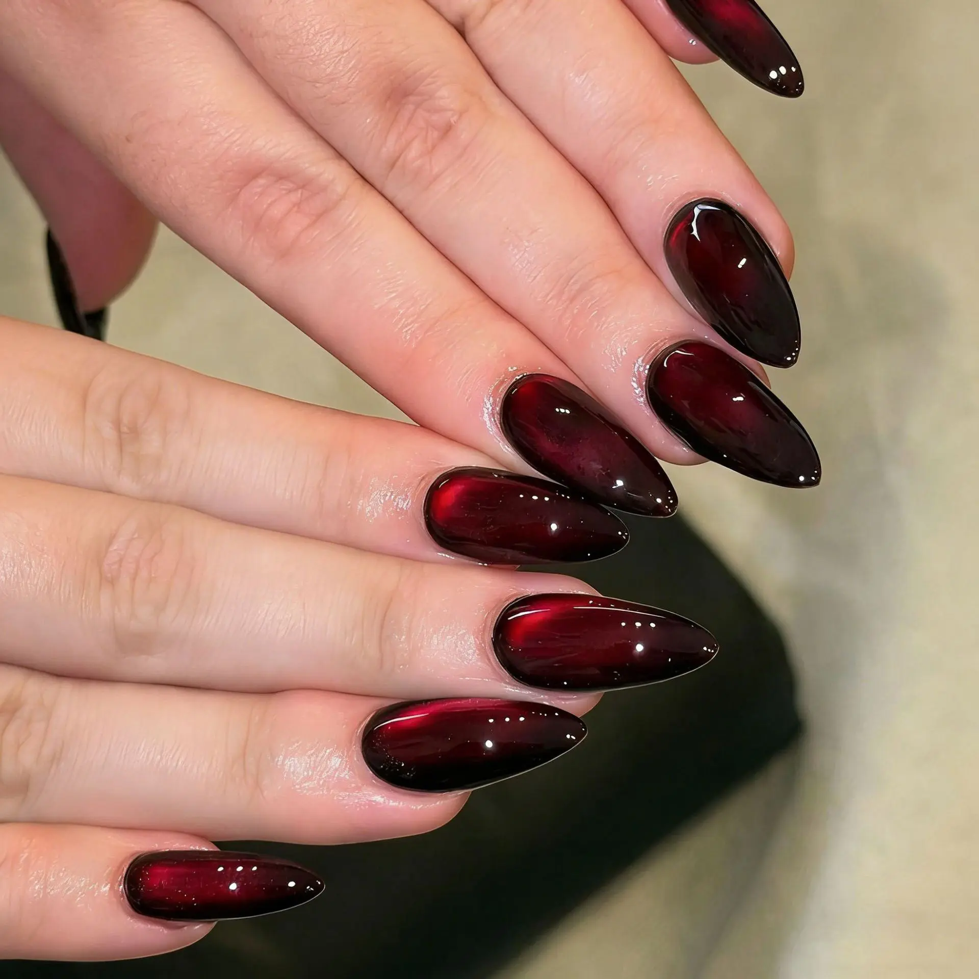 50 Dark Jelly Gradient Nails for Winter Evening Events That Are Deep, Glossy and Made for the Night 19 Deep Red Jelly Gradient Almond Nails for Winter Evening Events