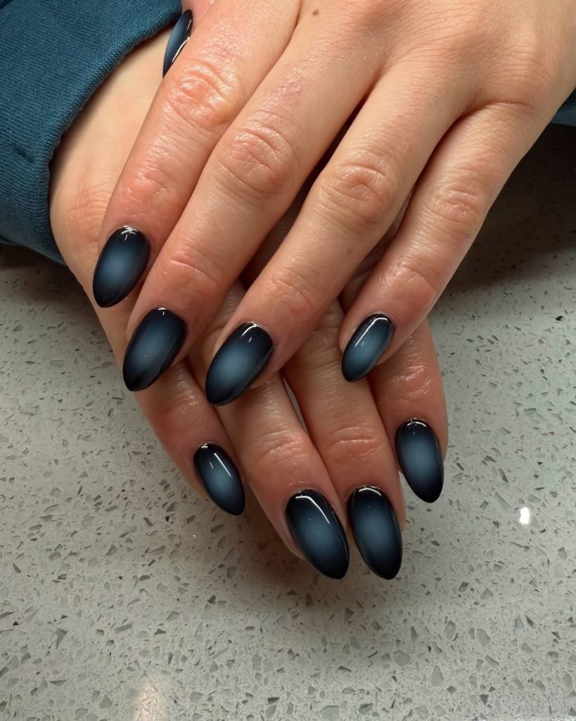 50 Dark Jelly Gradient Nails for Winter Evening Events That Are Deep, Glossy and Made for the Night 31 Black Blue Jelly Gradient Oval Nails for Winter Evening Events