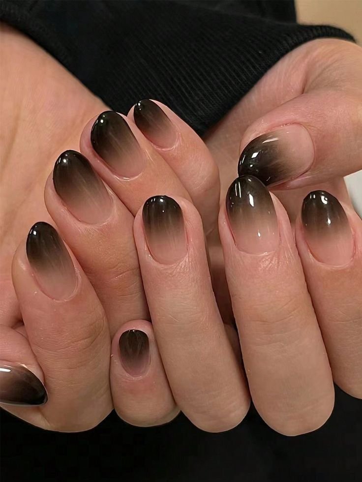 50 Dark Jelly Gradient Nails for Winter Evening Events That Are Deep, Glossy and Made for the Night 49 Black Brown Jelly Gradient Oval Nails for Winter Evening Events