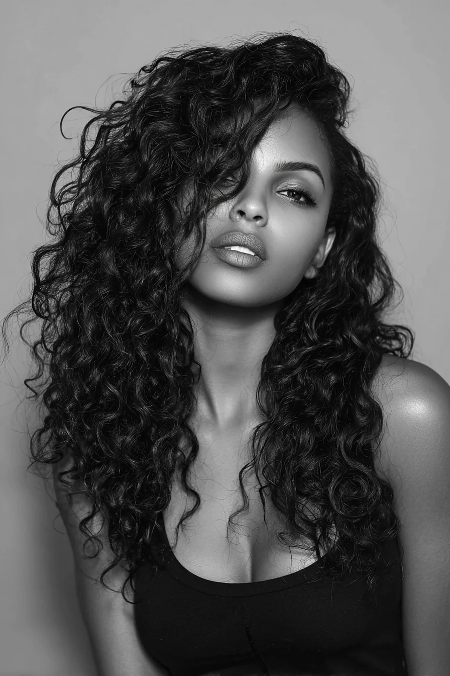 Deep Side Part Defined Curls with a Full Shape