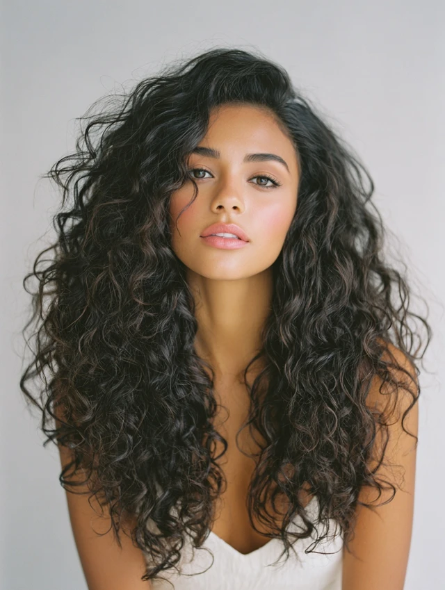 Defined Curly Hair with a Deep Side Part for Evenings
