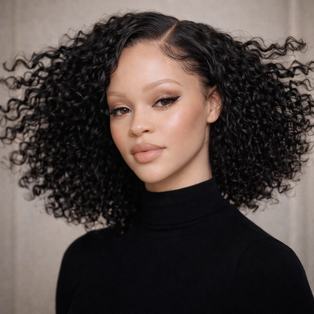 Classic Deep Side Part Curly Hair with Defined Volume