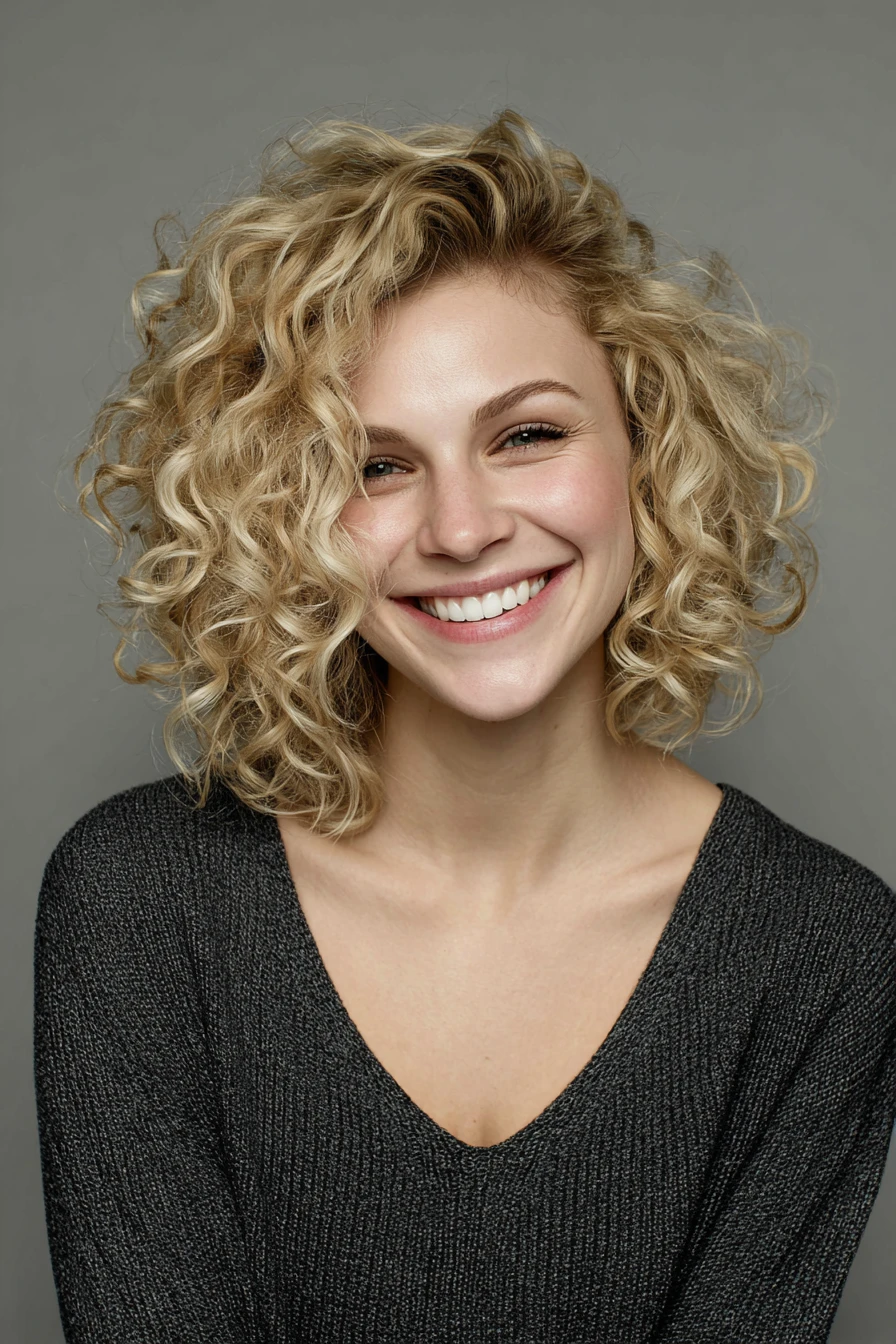 Deep Side Part Curly Hair with Long, Defined Lengths