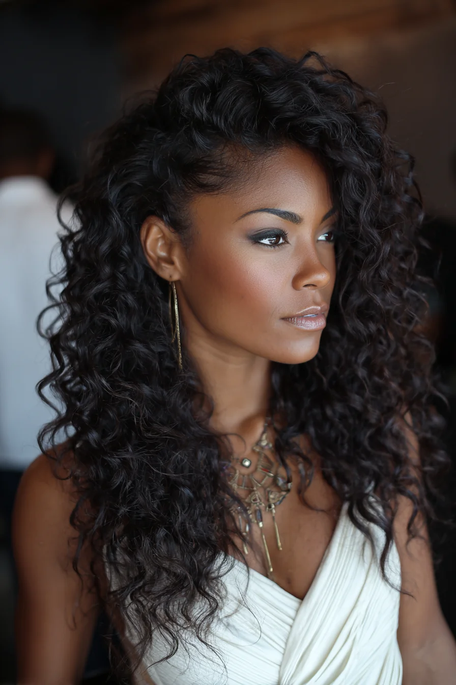 Deep Side Part Curly Hair with a Bold, Voluminous Shape