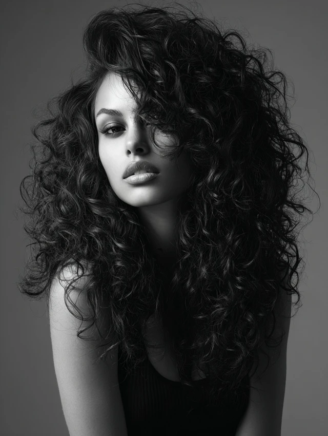 Deep Side Part Curly Hair with a Neat, Defined Parting