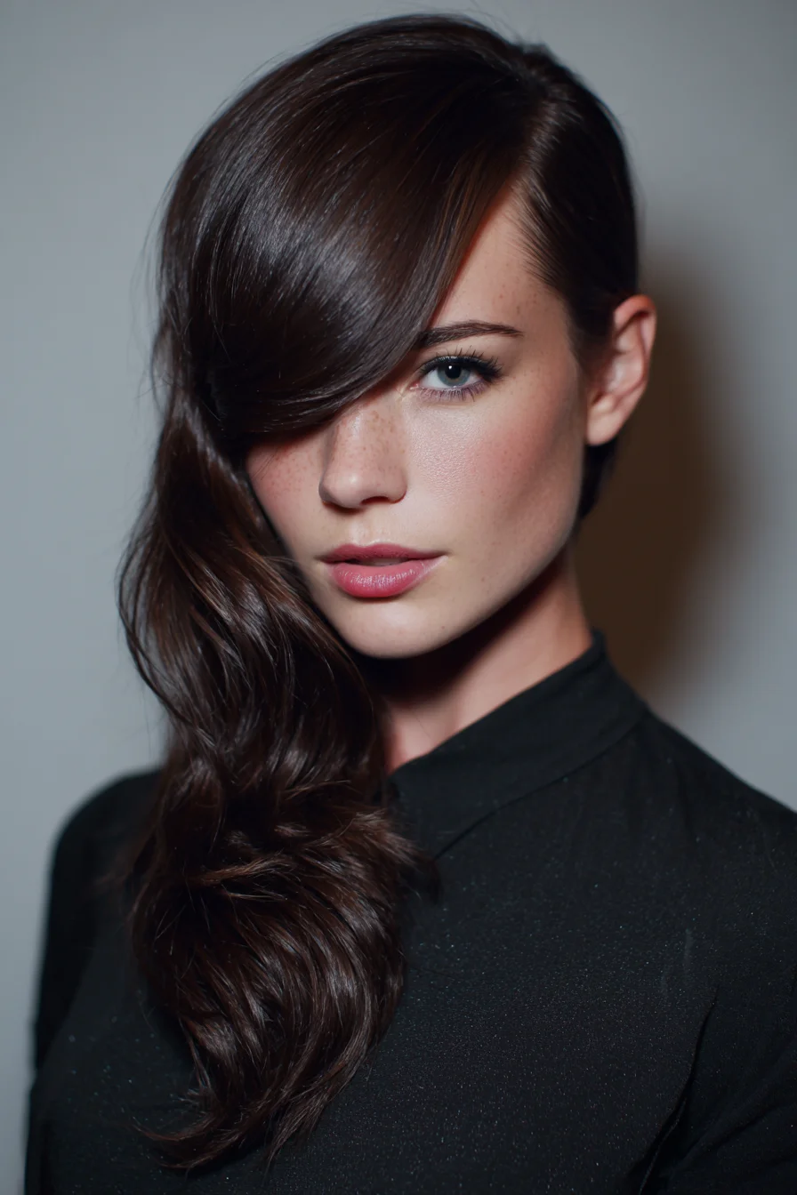 Long Hair Soft Waves with a Deep Side Part for Winter