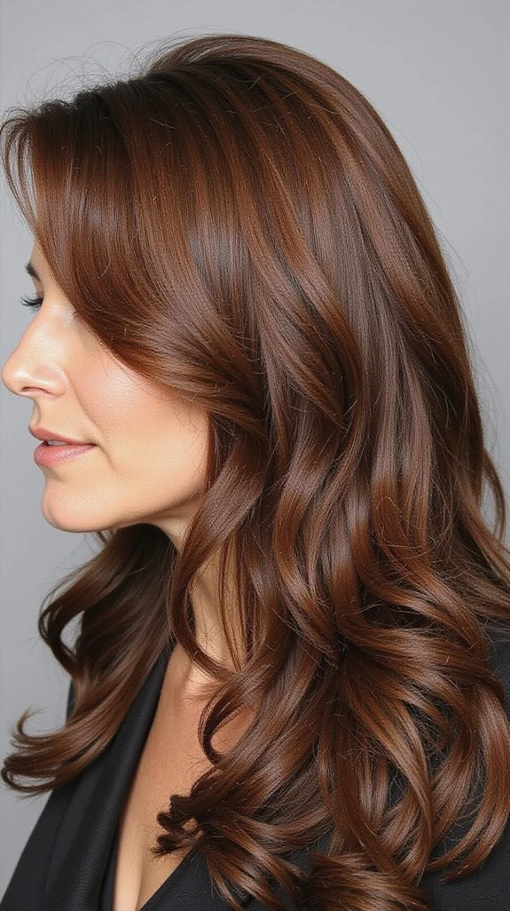 Deep Side Part Long Hair with Gentle Swept Waves