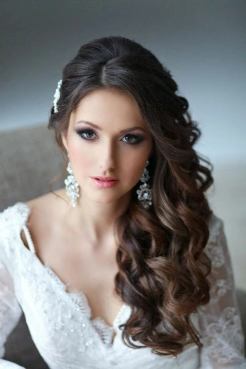 Deep Side Part Long Hair with Bouncy Swept Waves