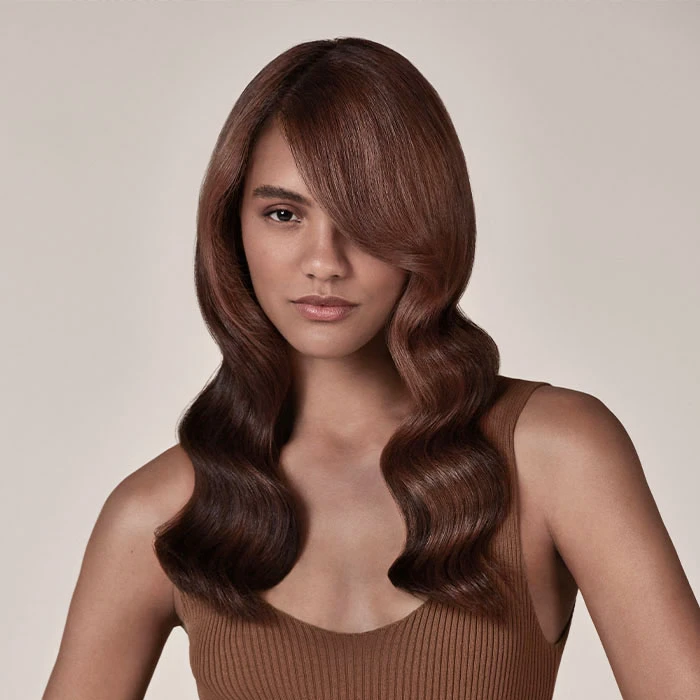Long Hair Soft Swept Waves with a Deep Side Part and Shine