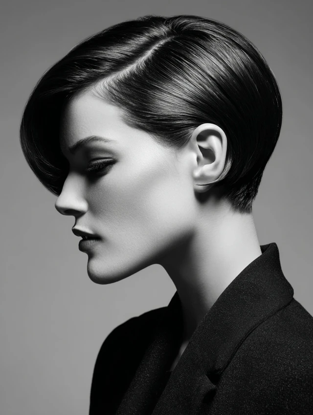Deep Side Part Short Hair with a Polished Tuck for Winter Evenings