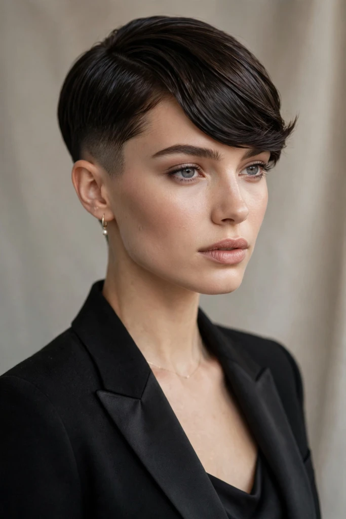 Short Hair with a Deep Side Part and a Neat Tuck with a Smooth Finish