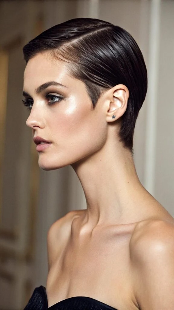 Short Bob with a Deep Side Part and a Polished Tuck for a Polished Look