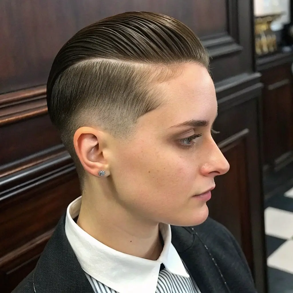Short Hair Deep Side Part with a Tidy Tucked Side for Evening Glamour