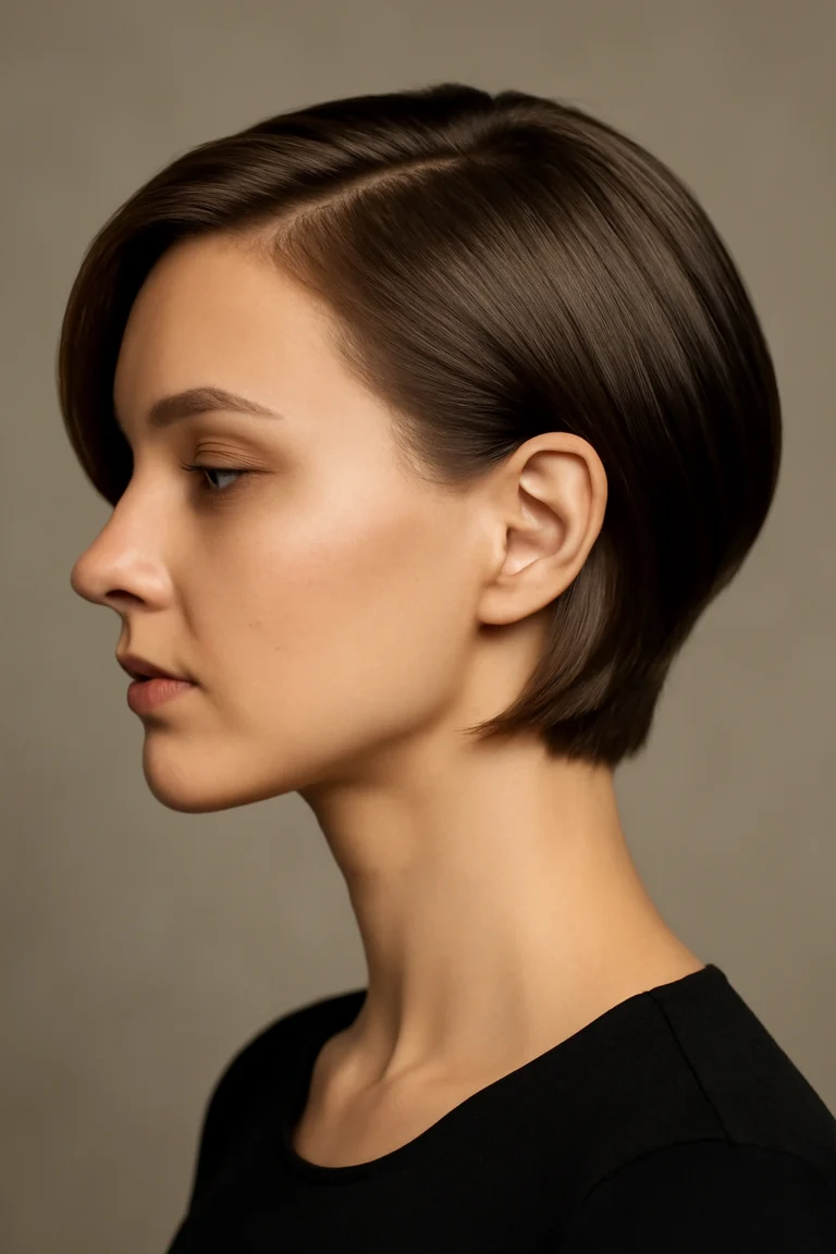 Elegant Short Hair with a Deep Side Part and a Polished Tuck with a Clean Finish