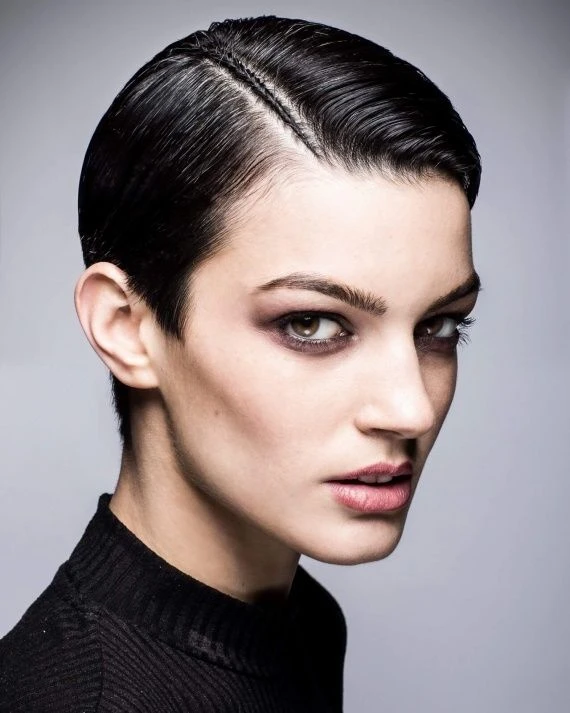 Deep Side Part Short Hair with a Polished Tuck for a Refined Shape