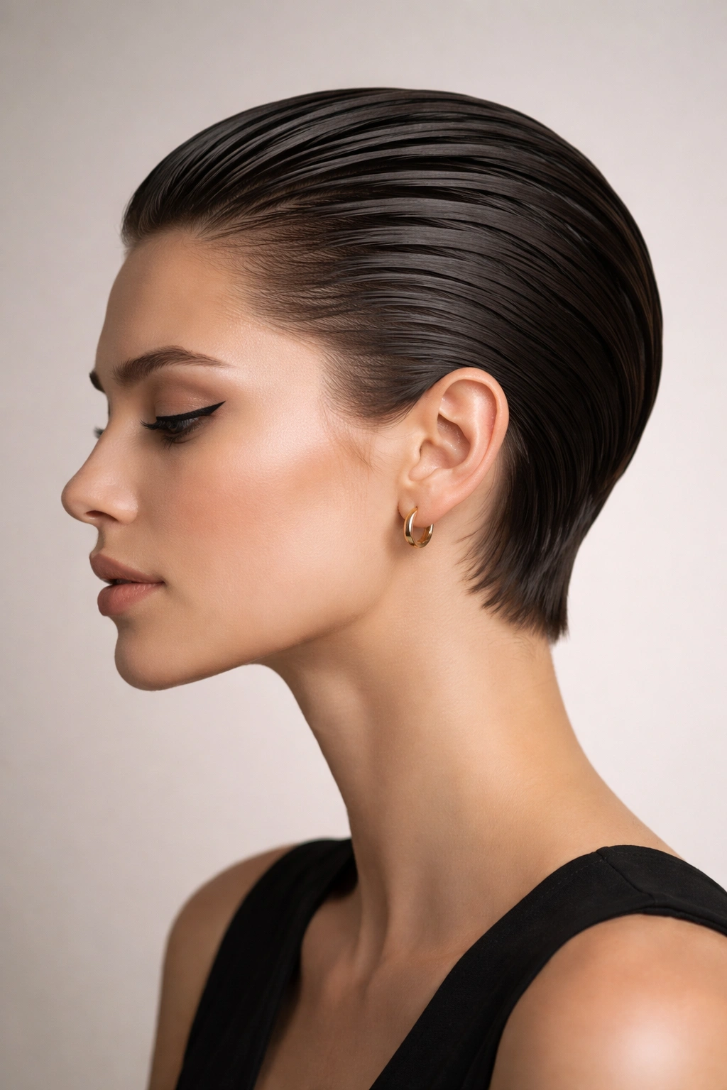 Deep Side Part Pixie with a Polished Tuck with a Polished Edge