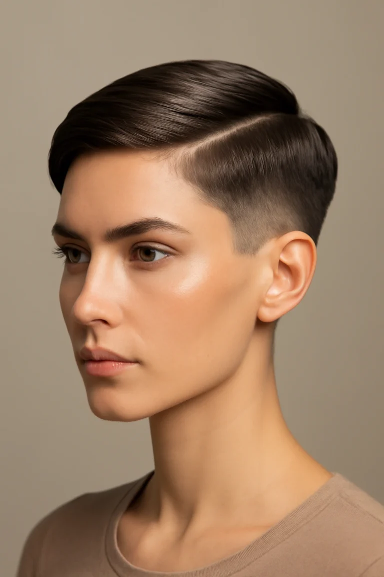 Short Bob with a Deep Side Part and a Polished Tuck for a Sleek Look