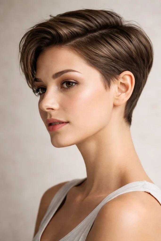 Sleek Short Hair with a Deep Side Part and Tucked Side with a Tucked Finish