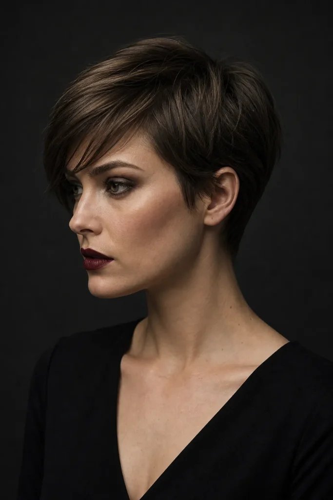 Deep Side Part Short Hair with a Tucked-Behind-the-Ear Finish for Evenings Out