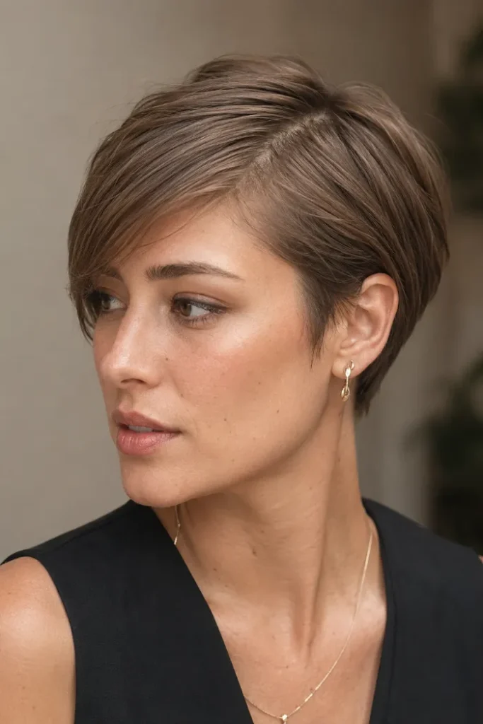 Short Hair with a Deep Side Part and a Neat Tuck with a Soft Edge